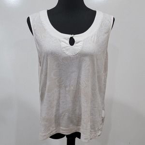 Tommy Hilfiger Vintage Tan White Keyhole Neck Floral Top Size XLarge